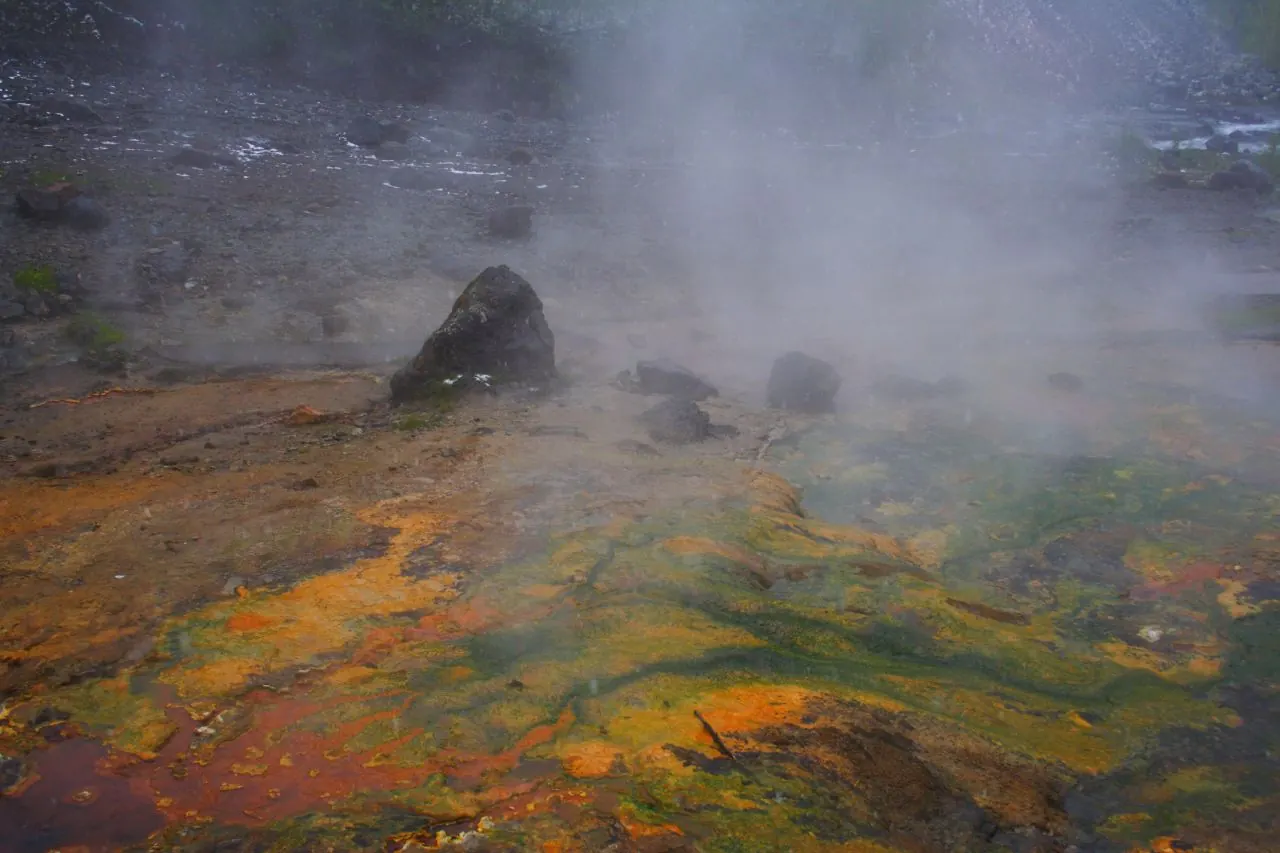 Steam rising from the geothermal springs at Changbai Mountain